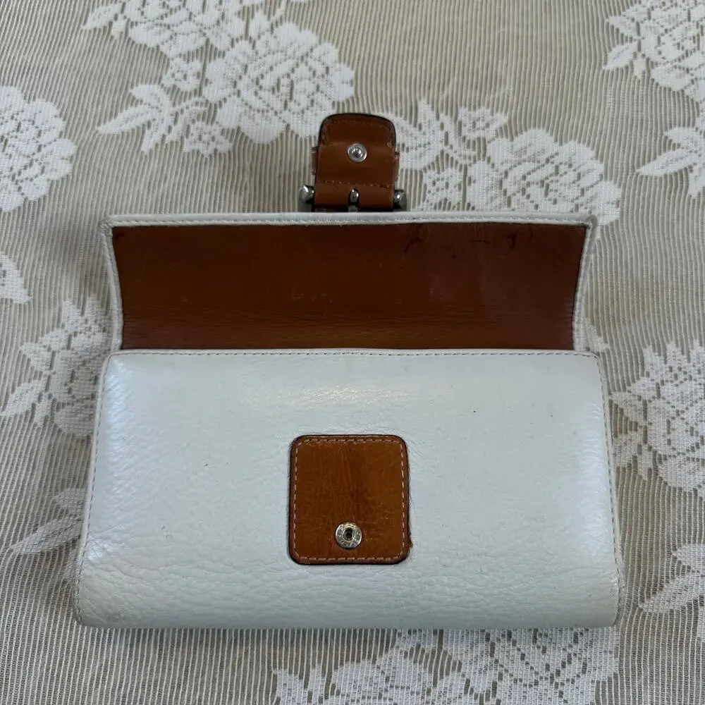 Vintage Coach White Leather Buckle Wallet + Checkbook Cover Set